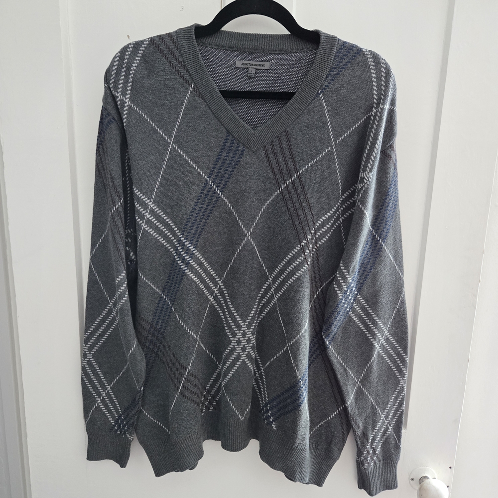 Johnston & Murphy Mens Sweater, Large Classic V-Neck Pullover Pima Cotton Casual